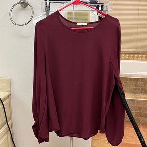 Maroon balloon sleeve business casual blouse